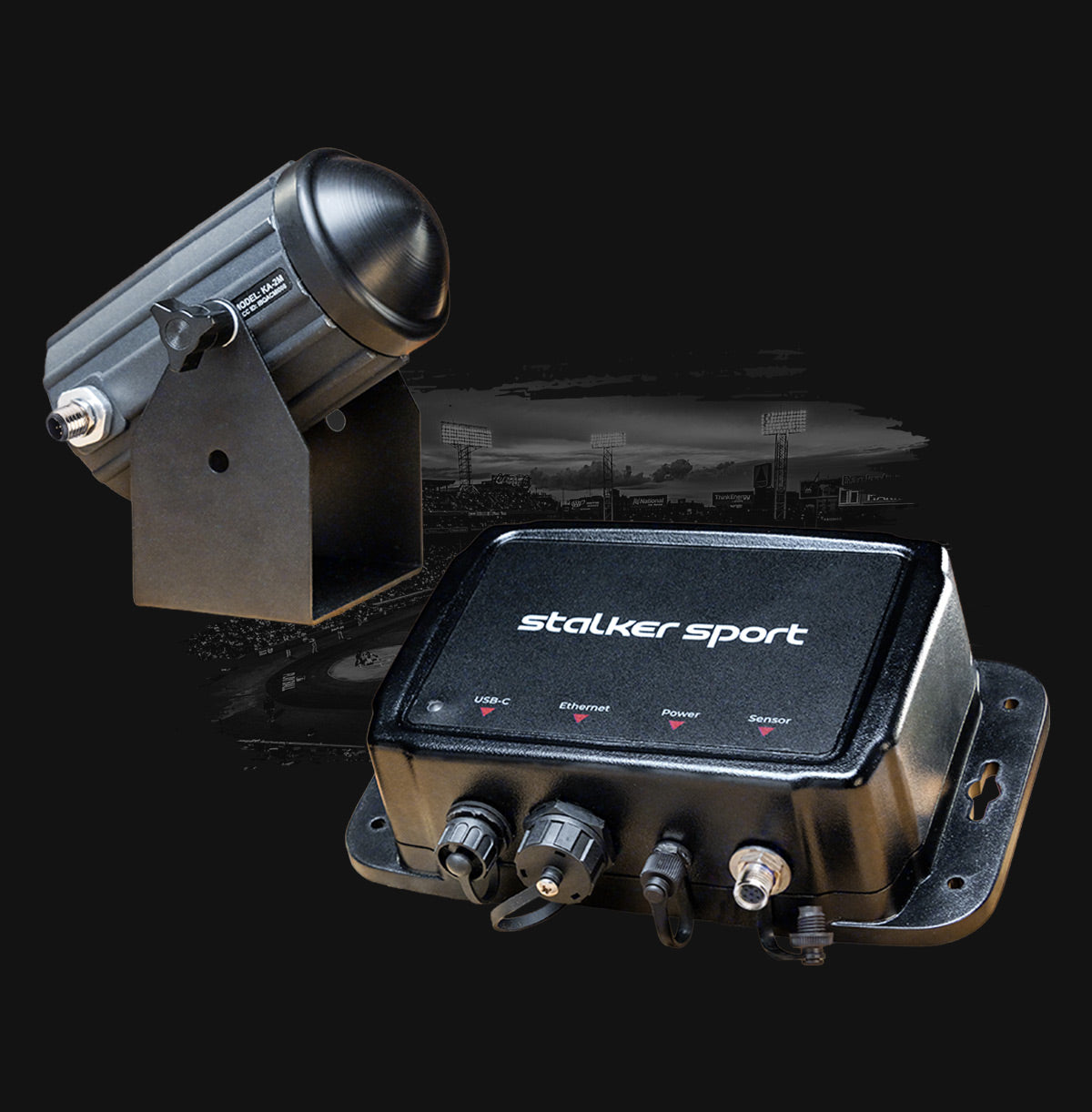 Stalker Sport Sensor 3s & Stadium Hub side views of products.