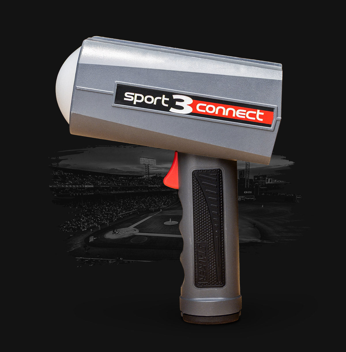 The left profile view of the Stalker Sport 3 Connect radar gun over a dark gray background.