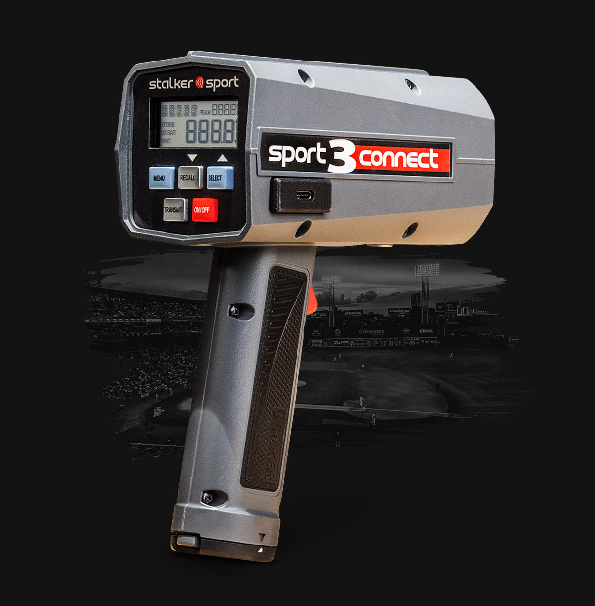 The right side view of the Sport 3 Connect radar gun showing the USB charging port.